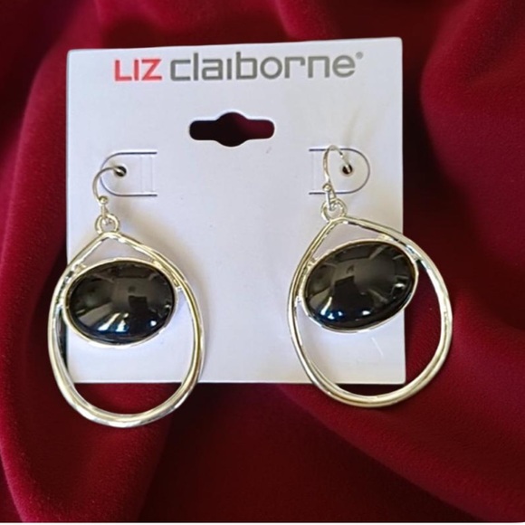 Liz Claiborne pierced earrings silver with black NWT - Picture 7 of 16
